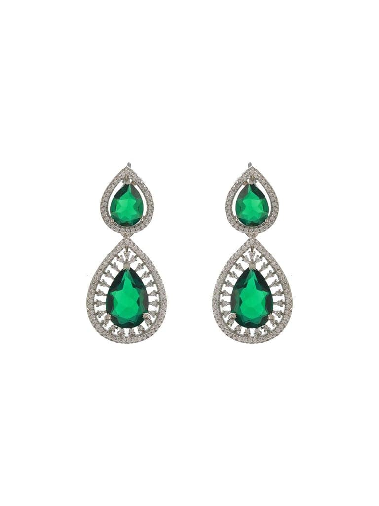 Silver Toned Green AD Studded Geometric Statement Necklace Jewellery Set view 6