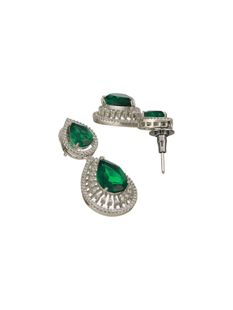 Silver Toned Green AD Studded Geometric Statement Necklace Jewellery Set view 7