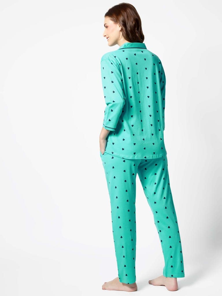 Zeyo Women Green Heart print Stylish Night suit set view 4