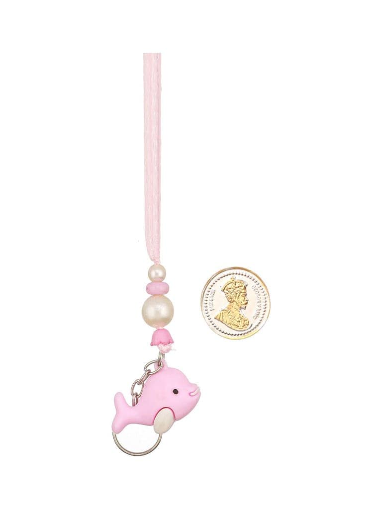 Pink Fish Key Chain Toy Rakhi For Girls with 999 Pure Silver King George 1 gram Silver Coin view 2