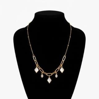 Paperclip Chain Mother-of-Pearl Charm Necklace | Gold-Tone Anti-Tarnish Imitation Jewellery
