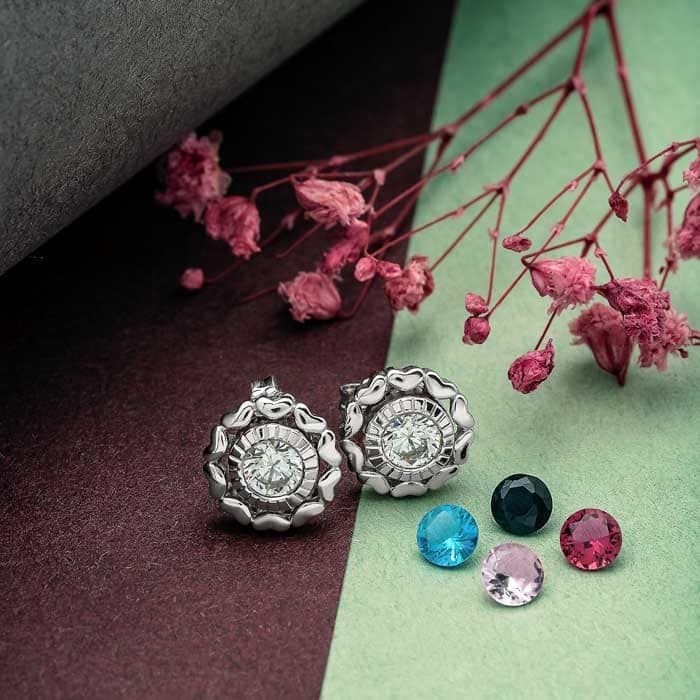 Silver Wheel Of Heart Earrings (5 in 1 Crystal) view 3