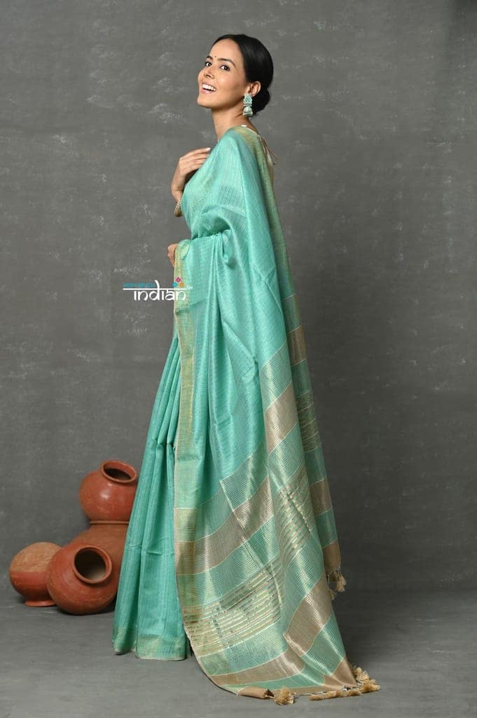 Tyohaar ~ Exclusive! Cotton By Silk Handloom Saree By Khadigram Certified Weavers - Sea Green view 2
