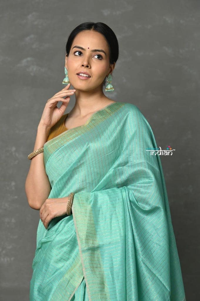 Tyohaar ~ Exclusive! Cotton By Silk Handloom Saree By Khadigram Certified Weavers - Sea Green view 4