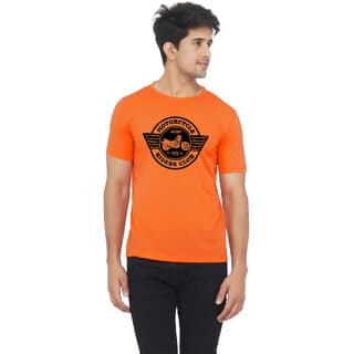 Orange color half sleeve motorcycle club printed tshirt