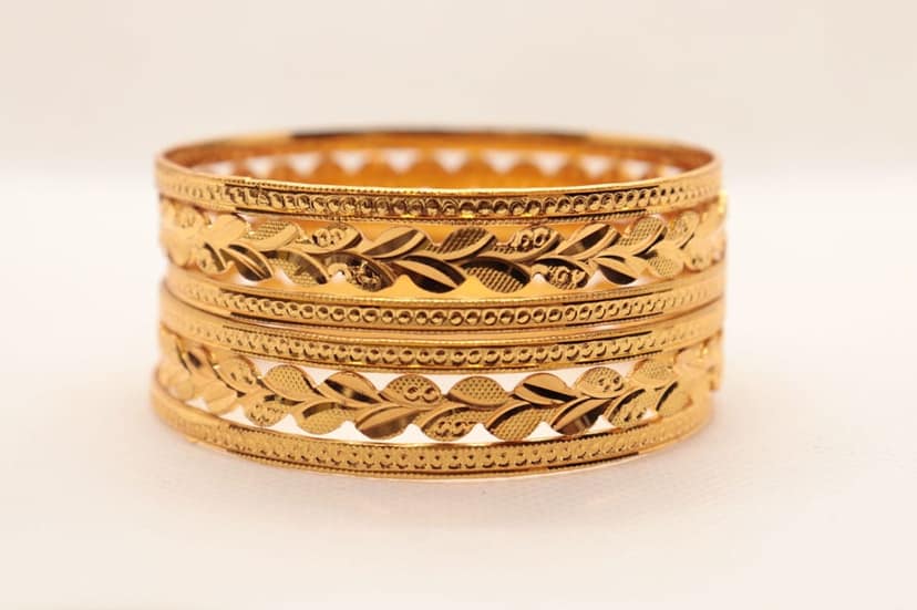 Gold Plated Leaf Design Bangle Set of 4 view 2