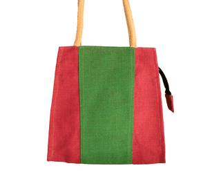 Stylish and Eco-Friendly Jute Tote Bag with Red and Green Stripes