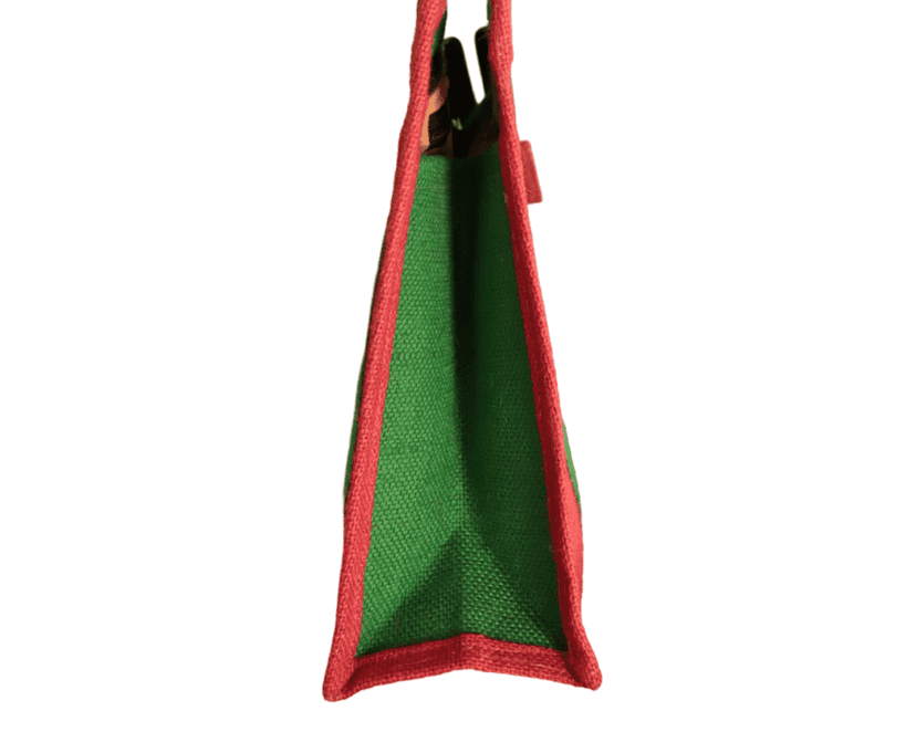 Stylish and Eco-Friendly Jute Tote Bag with Red and Green Stripes view 3