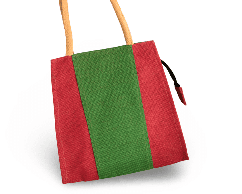 Stylish and Eco-Friendly Jute Tote Bag with Red and Green Stripes view 4
