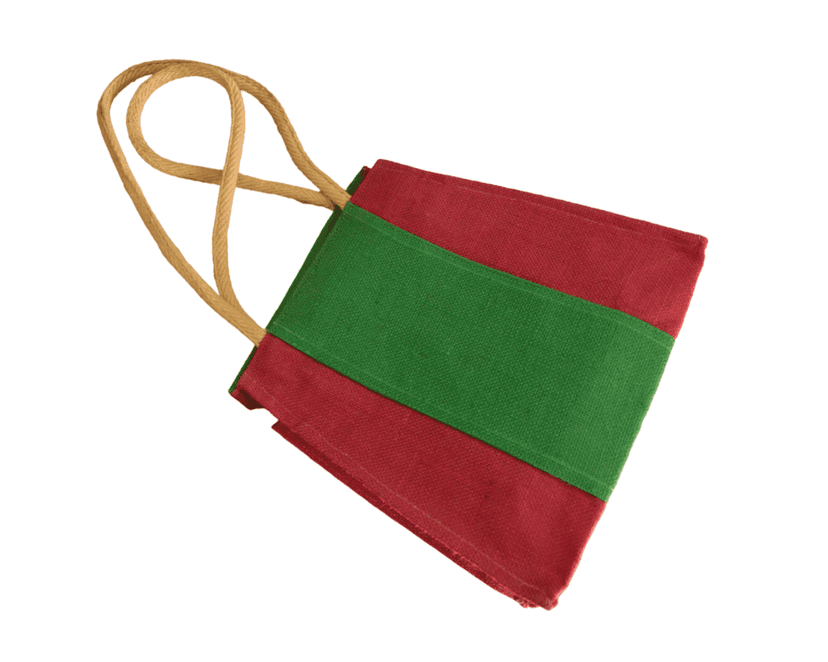 Stylish and Eco-Friendly Jute Tote Bag with Red and Green Stripes view 5