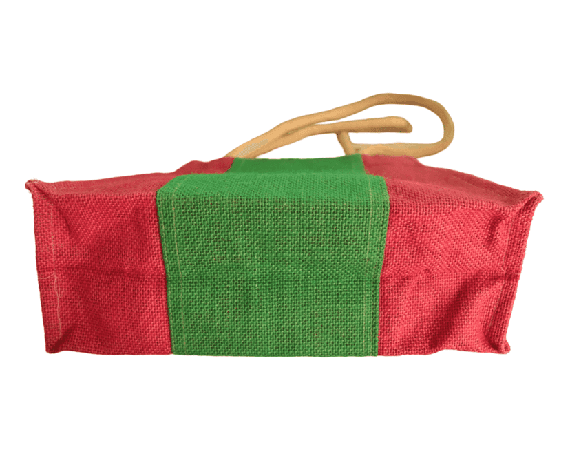 Stylish and Eco-Friendly Jute Tote Bag with Red and Green Stripes view 6