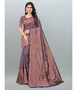 Om Shantam Sarees Banarasi Silk Embellished Saree With Unstitched Blouse Piece ( Navy Blue )