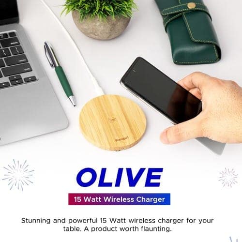 Wangari Olive 15W Round Wireless Bamboo Charger view 3