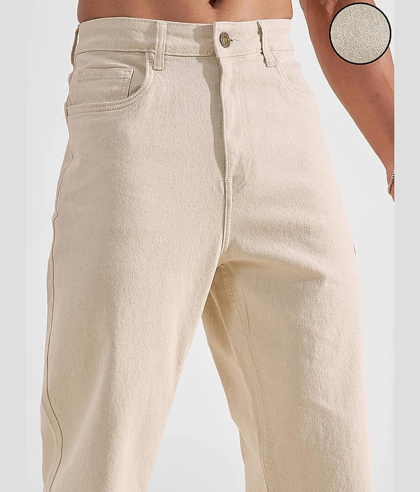 Highlander Straight Solid Men's Jeans ( Beige ) view 5