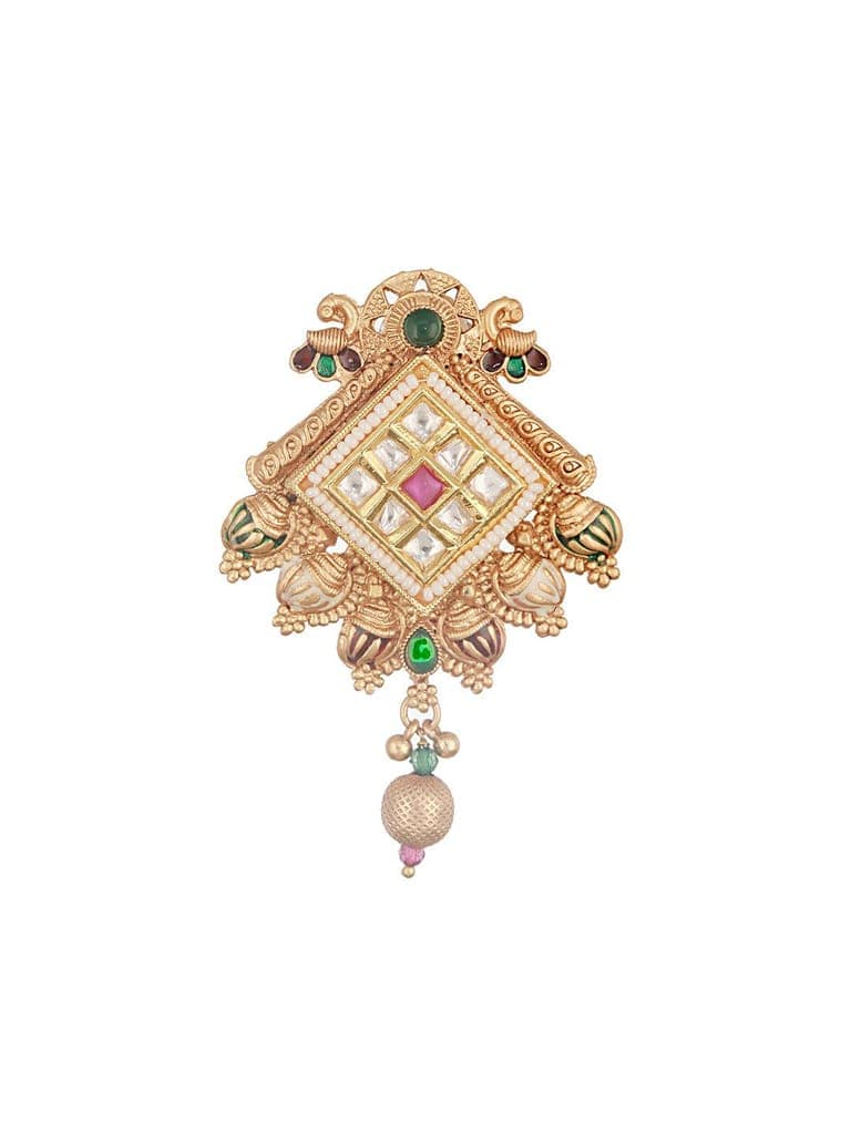 Gold Toned Kundan & Pearl Beaded Peacock Design Broach Saree Pin view 6