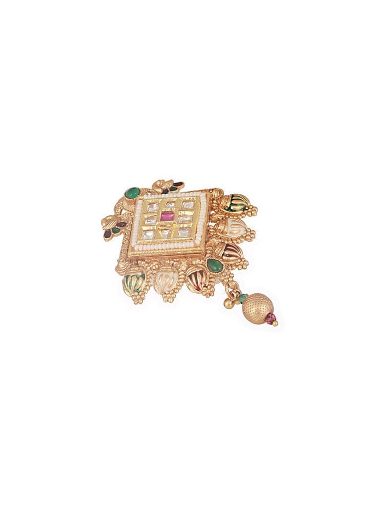 Gold Toned Kundan & Pearl Beaded Peacock Design Broach Saree Pin view 7
