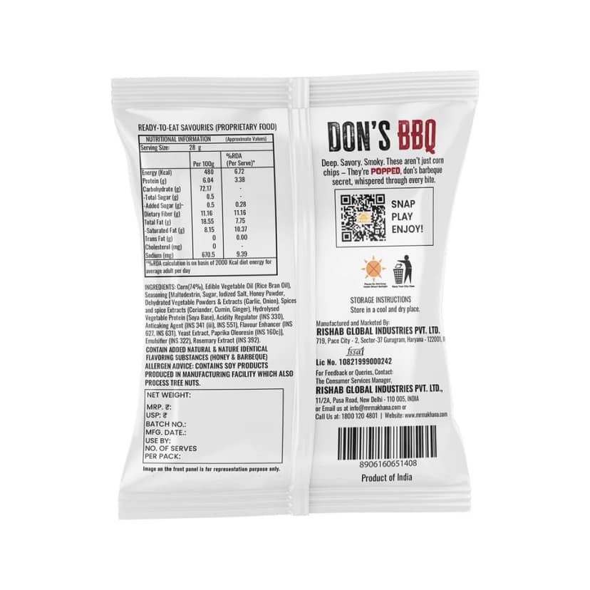 Mr Makhana Corndon Dons BBQ Smoky Popped Corn Chips Pack of 3 50g Each view 3