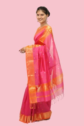 Classy Pink Pearl Choka Borcade handloom Saree with Tassels