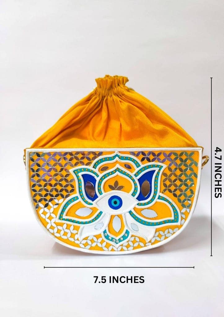 Evil Eye Semi Circle Lippan Art Handcrafted Potli Bag with Sling view 3