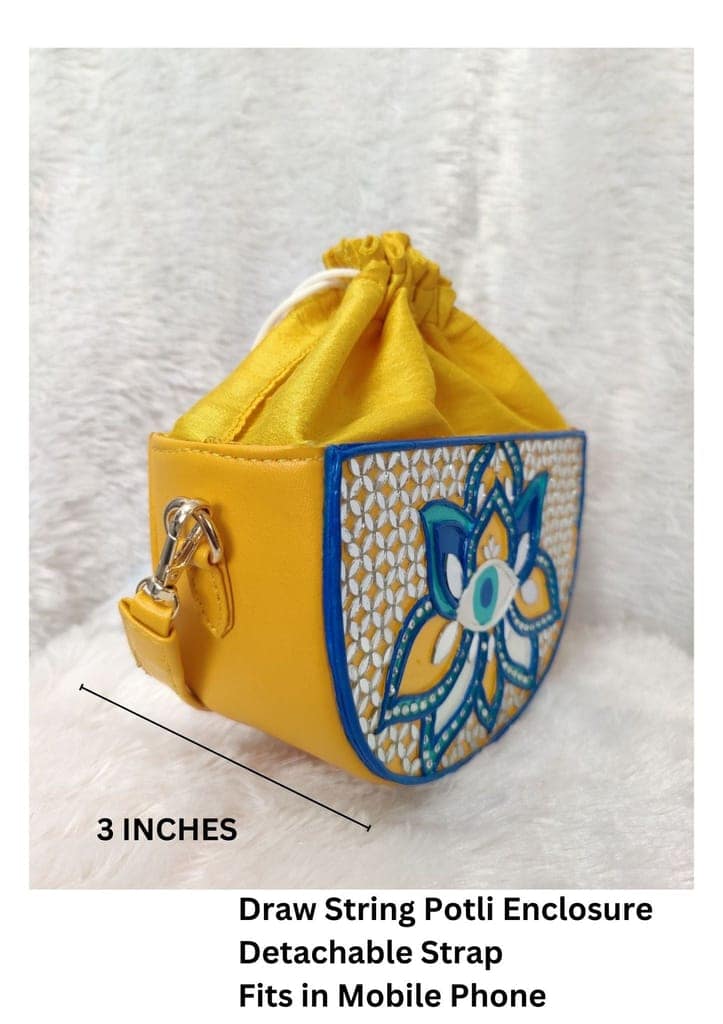 Evil Eye Semi Circle Lippan Art Handcrafted Potli Bag with Sling view 4
