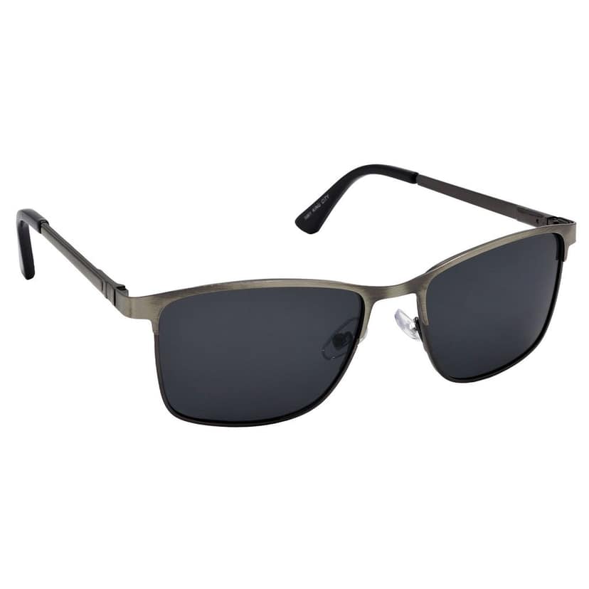 Stylish Rectangular Full-Frame Metal Polarized Sunglasses for Men and Women | Black Lens and Steel Grey Frame | HRS-KC1001-LGRY-BK-P view 2