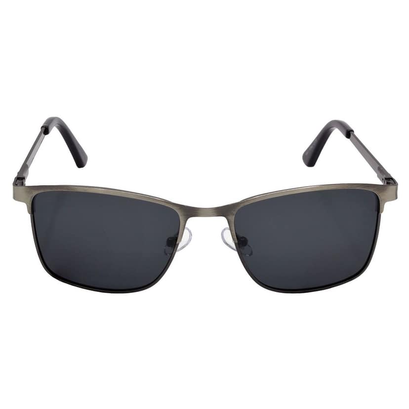 Stylish Rectangular Full-Frame Metal Polarized Sunglasses for Men and Women | Black Lens and Steel Grey Frame | HRS-KC1001-LGRY-BK-P view 3