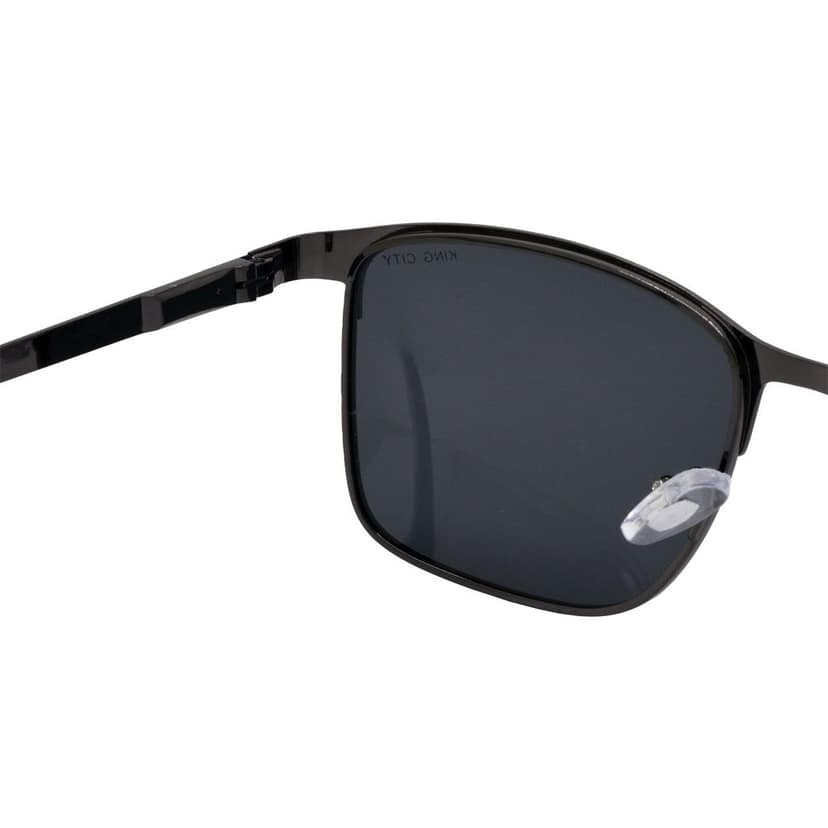 Stylish Rectangular Full-Frame Metal Polarized Sunglasses for Men and Women | Black Lens and Steel Grey Frame | HRS-KC1001-LGRY-BK-P view 5