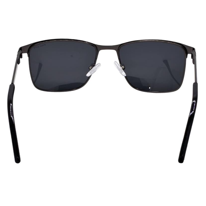 Stylish Rectangular Full-Frame Metal Polarized Sunglasses for Men and Women | Black Lens and Steel Grey Frame | HRS-KC1001-LGRY-BK-P view 6