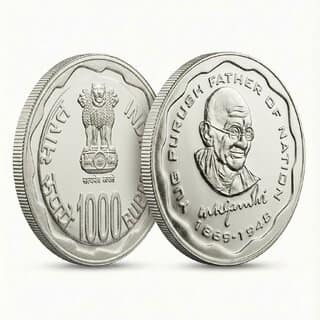50 Grams 1000 Rupees 1869-1948 Mahatma Gandhi Silverplated Fantasy Coin Edition