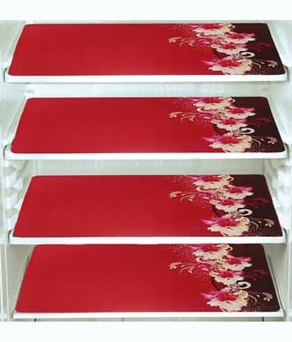 PVC Printed Rectangular Fridge Mats 29x44 cms ( Pack of 4 ) Red