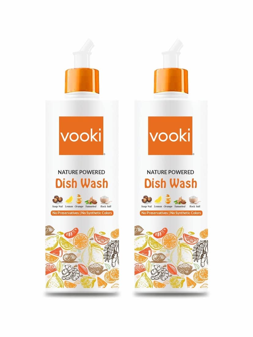 Vooki Nature Powered Natural Dish Wash Gel, No Preservatives, No Synthetic Colors - 500 ml (Pack of 2)…