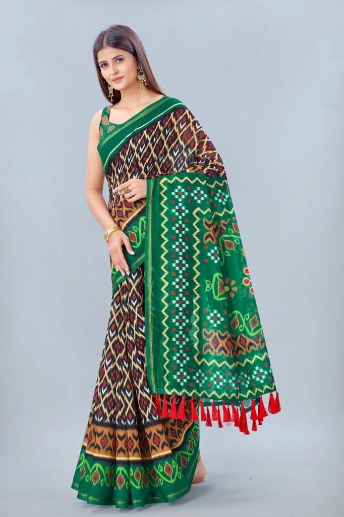 Women's Pure Cotton Bandhej Digital Print Multicolor Saree view 3