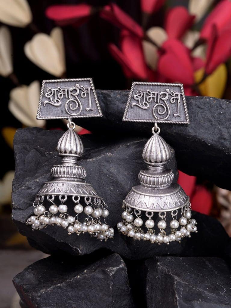 Silver Oxidised Handcrafted Contemporary Jhumka Earrings