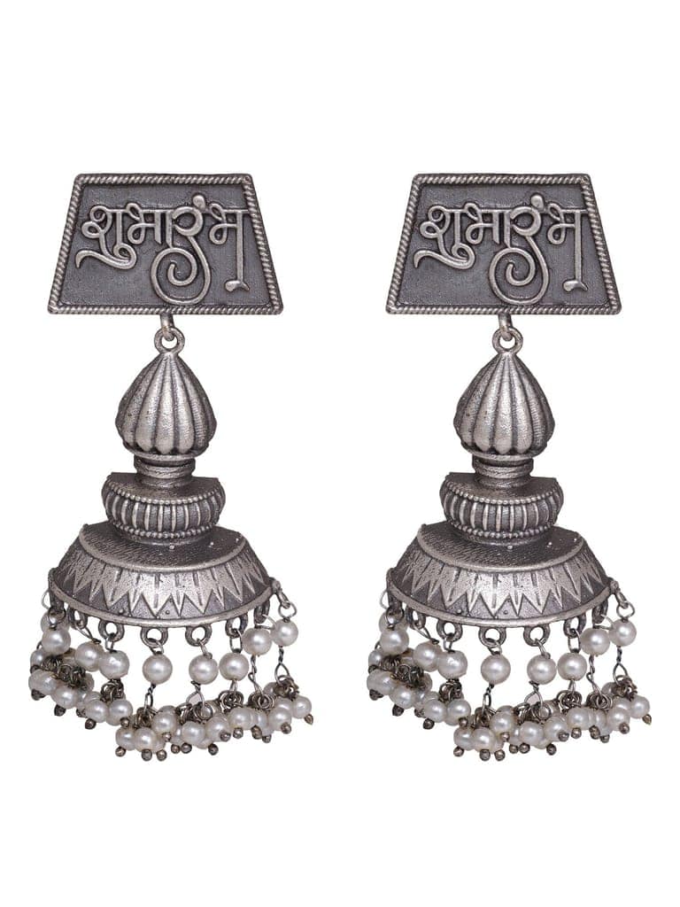 Silver Oxidised Handcrafted Contemporary Jhumka Earrings view 3