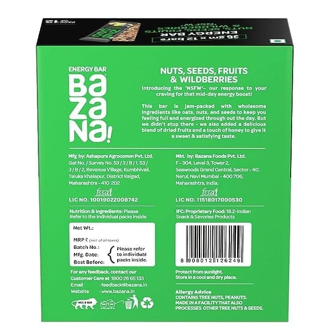 Bazana Nut Seeds Fruit & WildBerries Energy Bars - Experience the Irresistible Revitalizing Power of Natural Flavors - 38g x 12 Bars for an Unmatched Snacking Experience! view 6