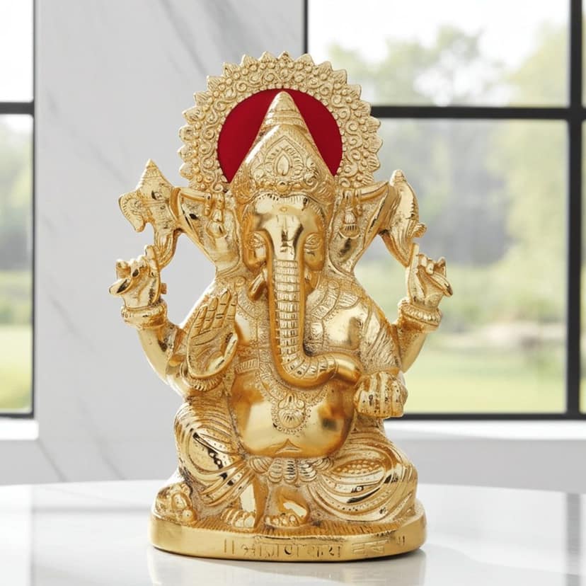 Aluminium Showpiece Ganesh Ji Statue With Gold Finish (ASMAS244 G)