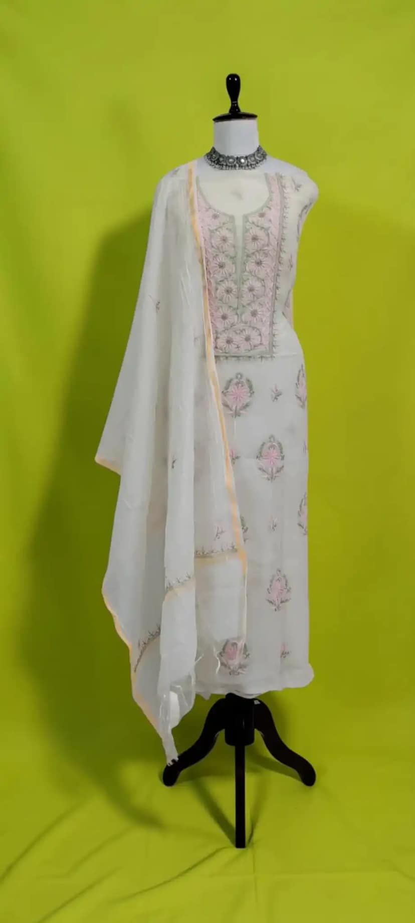 Hand Chikankari Mul Cotton Dress Material with Dupatta, Lucknow