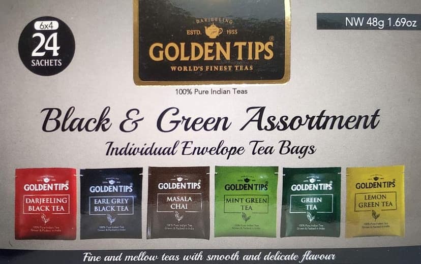 Golden Tips-Tea Bags 100% Pure Indian Black & Green Assortment Individual Tea Bags | 24 Tea Bags | 48 Grams view 3