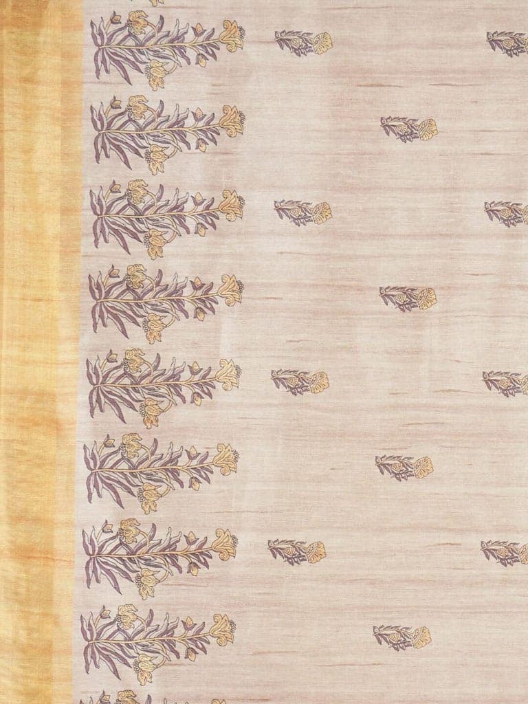 Cream and Yellow Linen Saree view 3