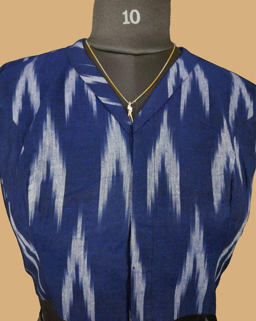 Pure Cotton Blouse Dark Navy Blue Color Ikkat Design (Size: 34-46)-2731 view 2