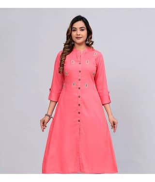 MAUKA Rayon Embroidered Front Slit Women's Kurti - Pink ( Pack of 1 )