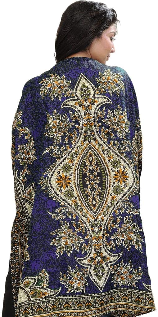 Spectrum-Blue Printed Short Boho Kaftan with Dori at Waist view 2