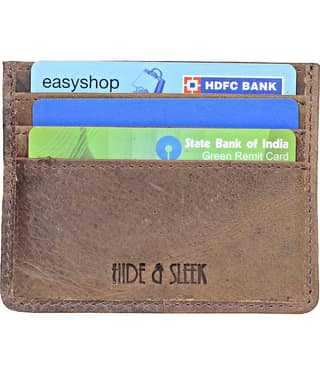 Hide&Sleek RFID Protected Genuine Brown Leather Atm Card Holder