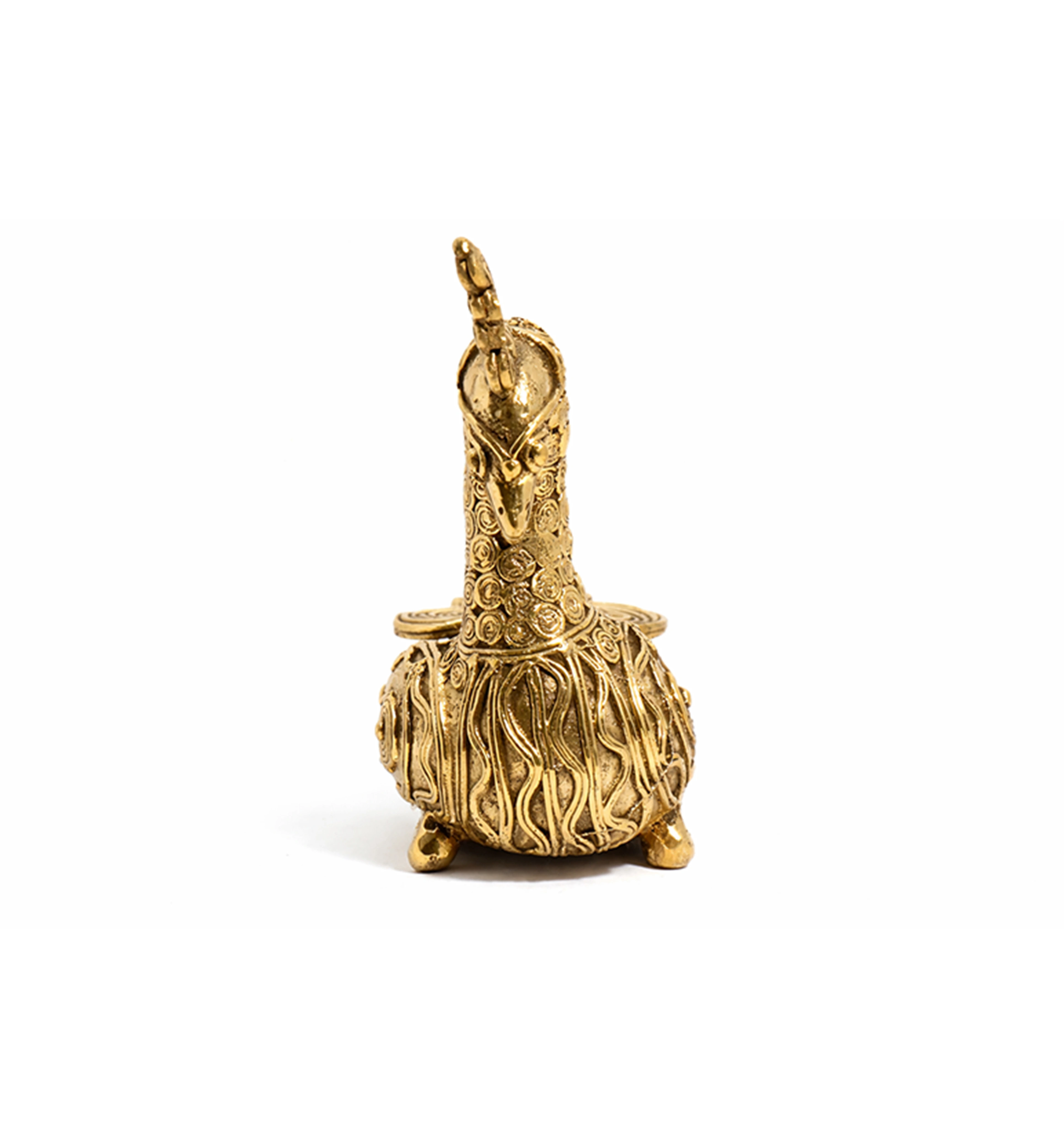 Handcrafted Brass Sitting Peacock Sculpture – Traditional Bhareva Bell Metal Artefact view 2