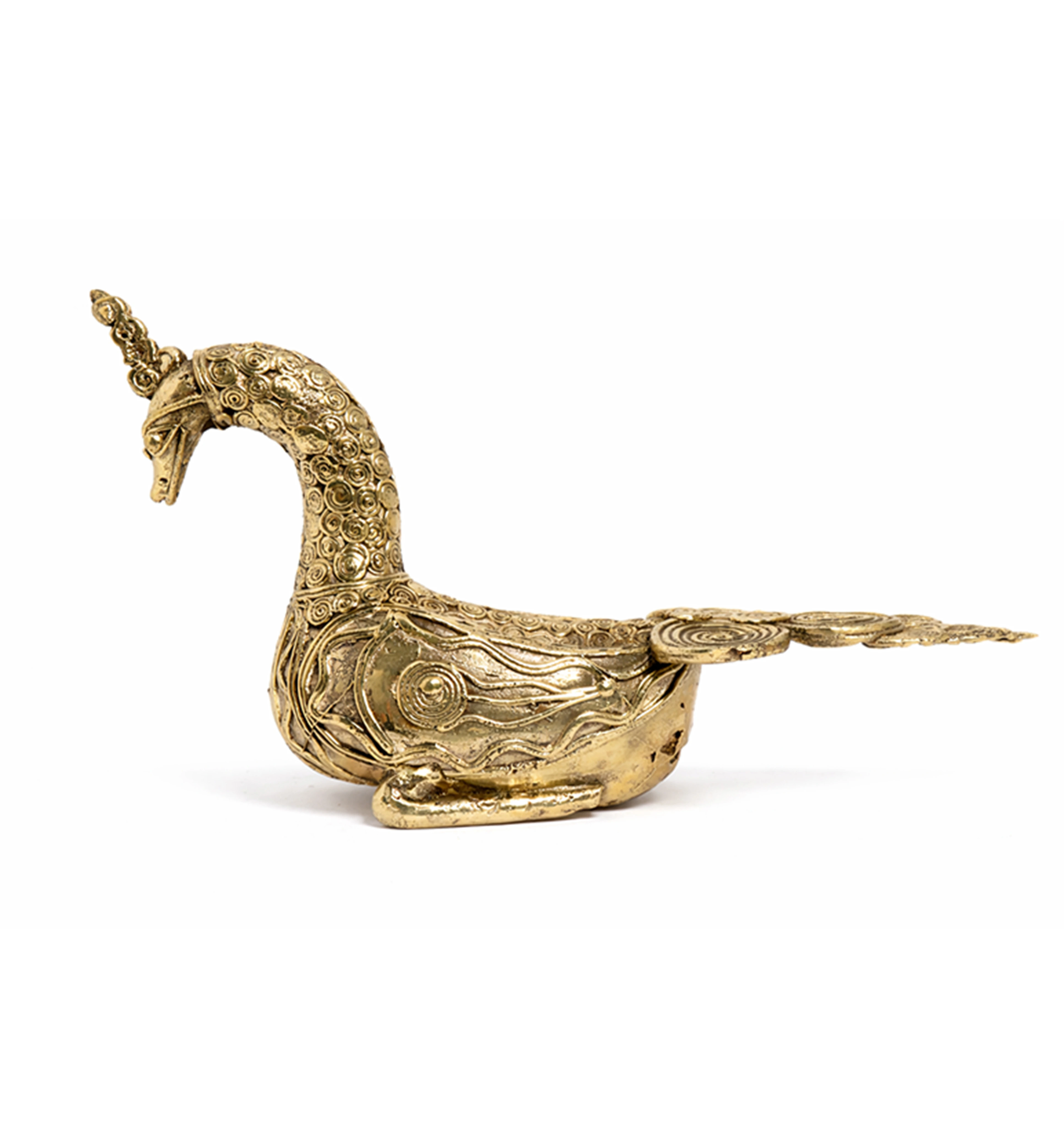 Handcrafted Brass Sitting Peacock Sculpture – Traditional Bhareva Bell Metal Artefact view 3