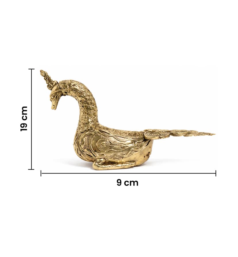 Handcrafted Brass Sitting Peacock Sculpture – Traditional Bhareva Bell Metal Artefact view 7