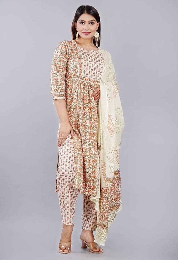 MANMAYEE Women's Badala Work On Yoke Cotton Nyra Cut Kurti with Pant & Dupatta | Nyra Cut Kurti view 9