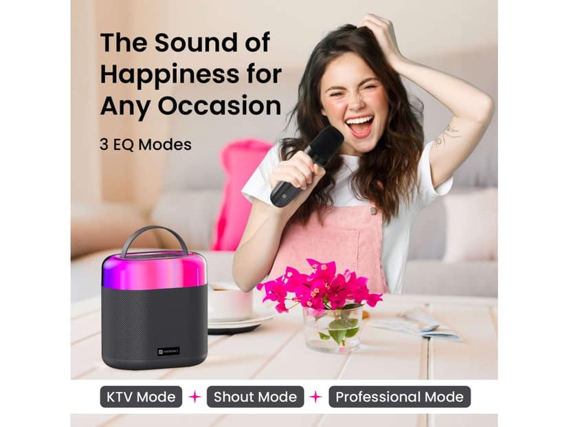 Portronics Dash 3 16W Bluetooth Speaker with Wireless Karaoke Mic, 5 Hours Playtime, Multicolor RGB Lights, 3 EQ Modes, 5 Voice Effects, AUX in, BT5.3v, Micro SD Card, Type C Charging Port view 3