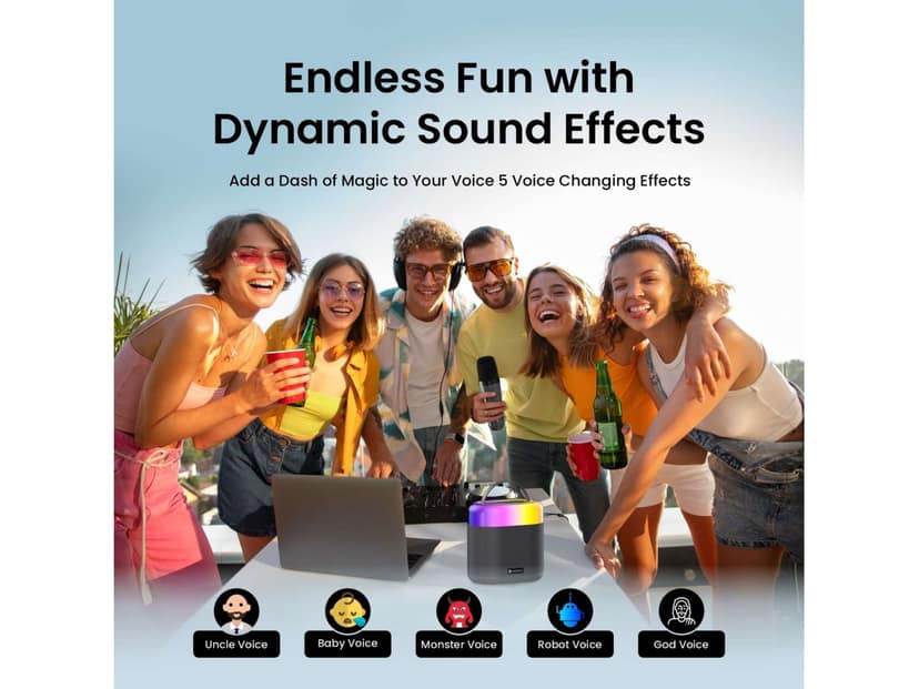 Portronics Dash 3 16W Bluetooth Speaker with Wireless Karaoke Mic, 5 Hours Playtime, Multicolor RGB Lights, 3 EQ Modes, 5 Voice Effects, AUX in, BT5.3v, Micro SD Card, Type C Charging Port view 4