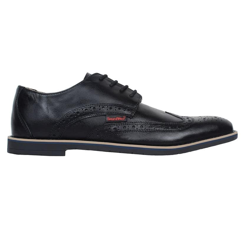 SeeandWear Black Brogue Formal Shoes for Men. Branded Genuine Leather Pointed Lace up Shoe view 4